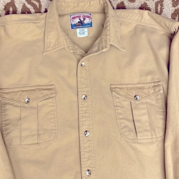 Moose Creek Mens XXL Flannel shirt Long sleeve Tan Cabincore Hunting warm winter - Picture 3 of 8